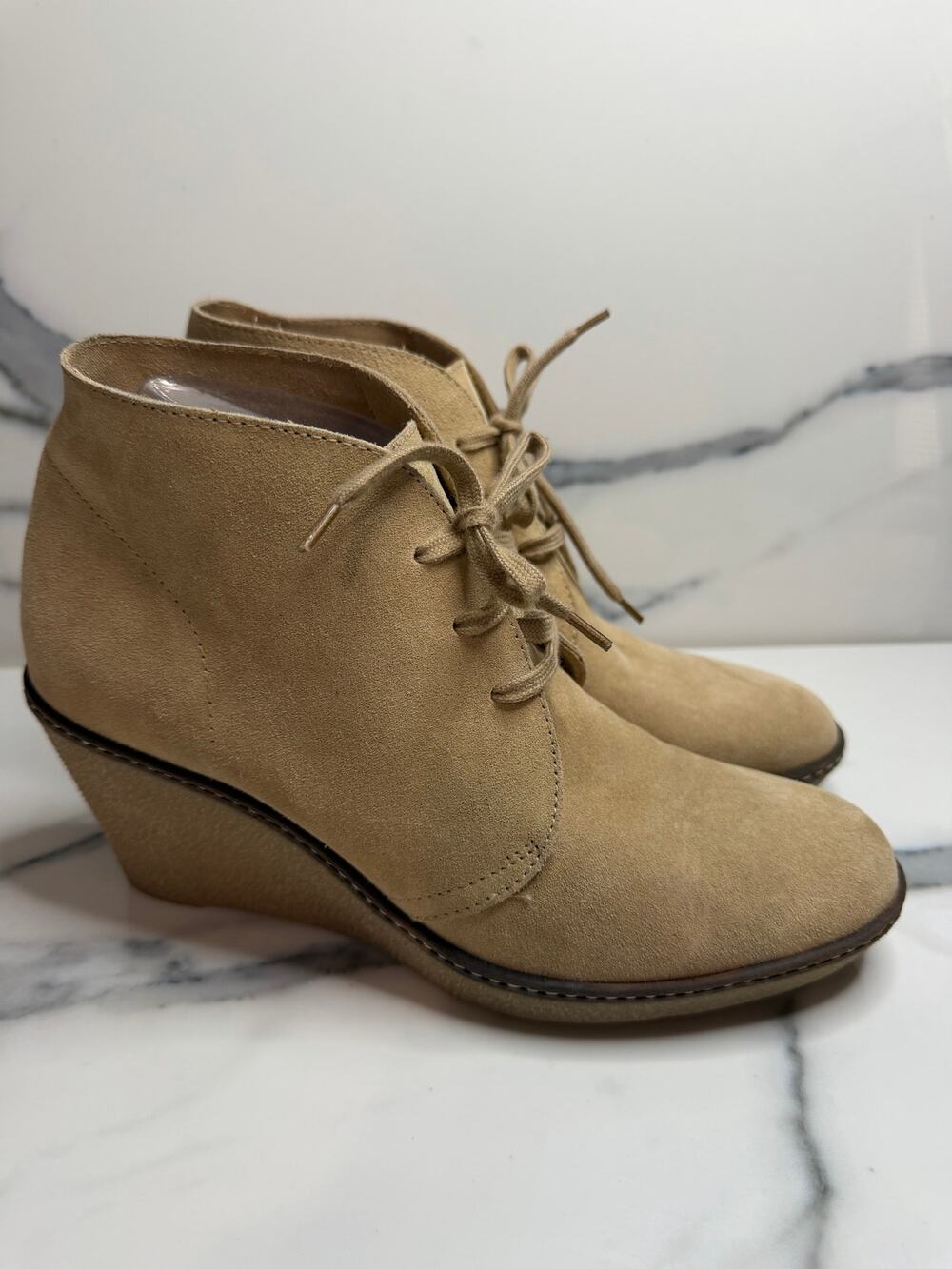 J. Crew Women's Tan Suede MacAlister Wedge Ankle Boots Sz 9 Classic Preppy